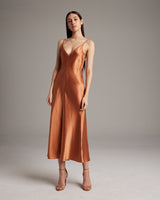 Terracotta V-Neck Slip Dress on a model