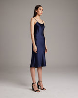 Navy midi slip dress with spaghetti straps