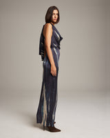 Model wearing Midnight Tie Dye Convertible Dress, side view