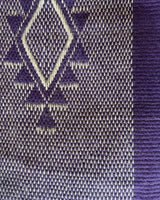 Close-up of Estrella Shawl featuring a diamond pattern in purple and cream.