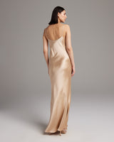 Back view of Liquid Silk Slipdress in a neutral tone