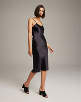 Black Midi Slip Dress with spaghetti straps