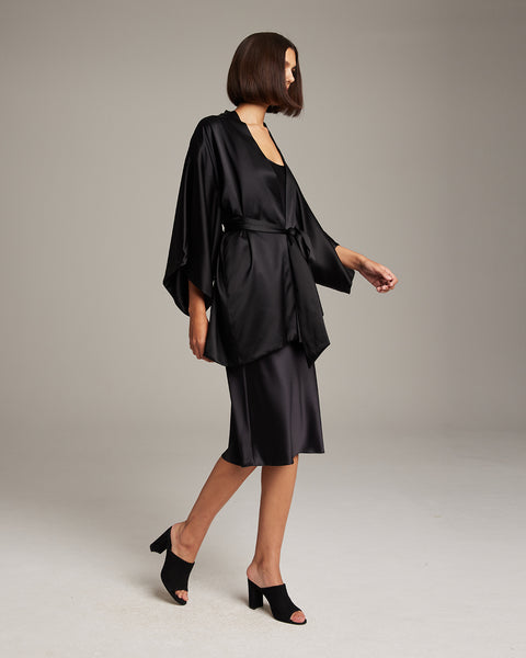 Black silk 2025 kimono dress