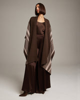Model wearing a brown Striped Zig Zag Duster over a brown outfit