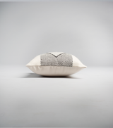 Side view of Diamante Square Pillow showing black and ivory pattern