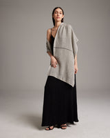 Model wearing Lineas Shawl in Baby Alpaca, showcasing its design and texture