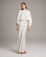 Model wearing a textured cotton crop top with a long skirt