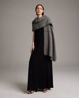 Model wearing Lineas Shawl in Baby Alpaca, showcasing its design and texture.