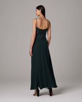 Model wearing a green Crinkle Chiffon Double Layer Skirt from the back