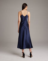 Back view of VOZ V-Neck Slip Dress in Navy