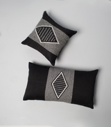 Two Diamante Square Pillows in Black with diamond patterns