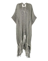 Hand-loomed long duster with graphic chevron patterns in black and ivory