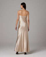 Back view of Liquid Silk Slipdress in a neutral color