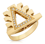 Gold signet ring with pavé diamonds and Lukutuwe symbol