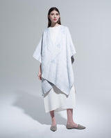 Model wearing Sky/Ivory Copihue Duster, showcasing its design and color.