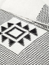Close-up of Estrella Shawl showing black and white geometric pattern