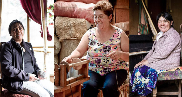 Three women engaged in traditional weaving, representing the artisans behind #MadebyVOZ.