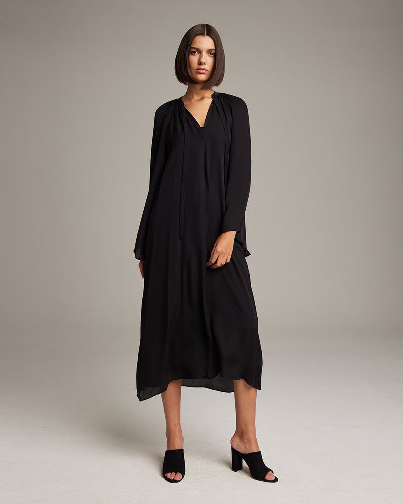Silk Bell Sleeve Dress Black / Small