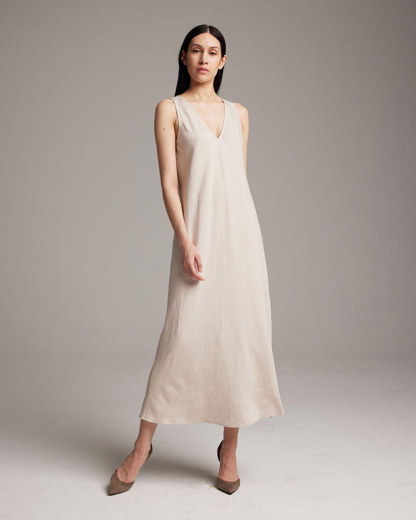 Deep V Neck Linen Dress Valentina, Linen Handmade Studio