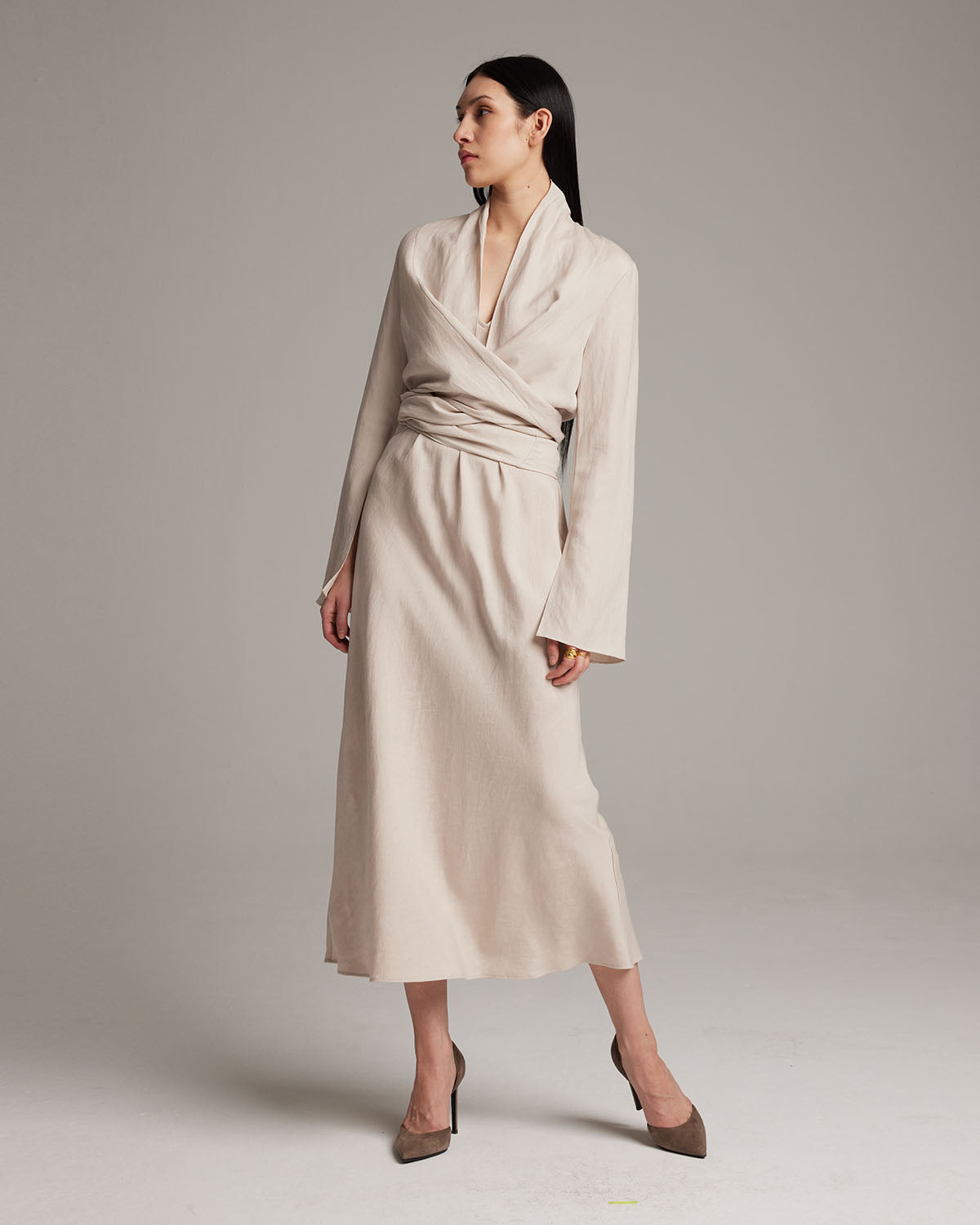 Double V Slip Dress in Stretch Silk Crepe Light Lavender / Small