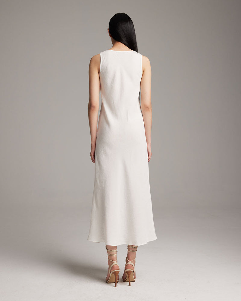 Linen V Neck Dress Ivory / Medium Linen V Neck Dress Ivory / Medium