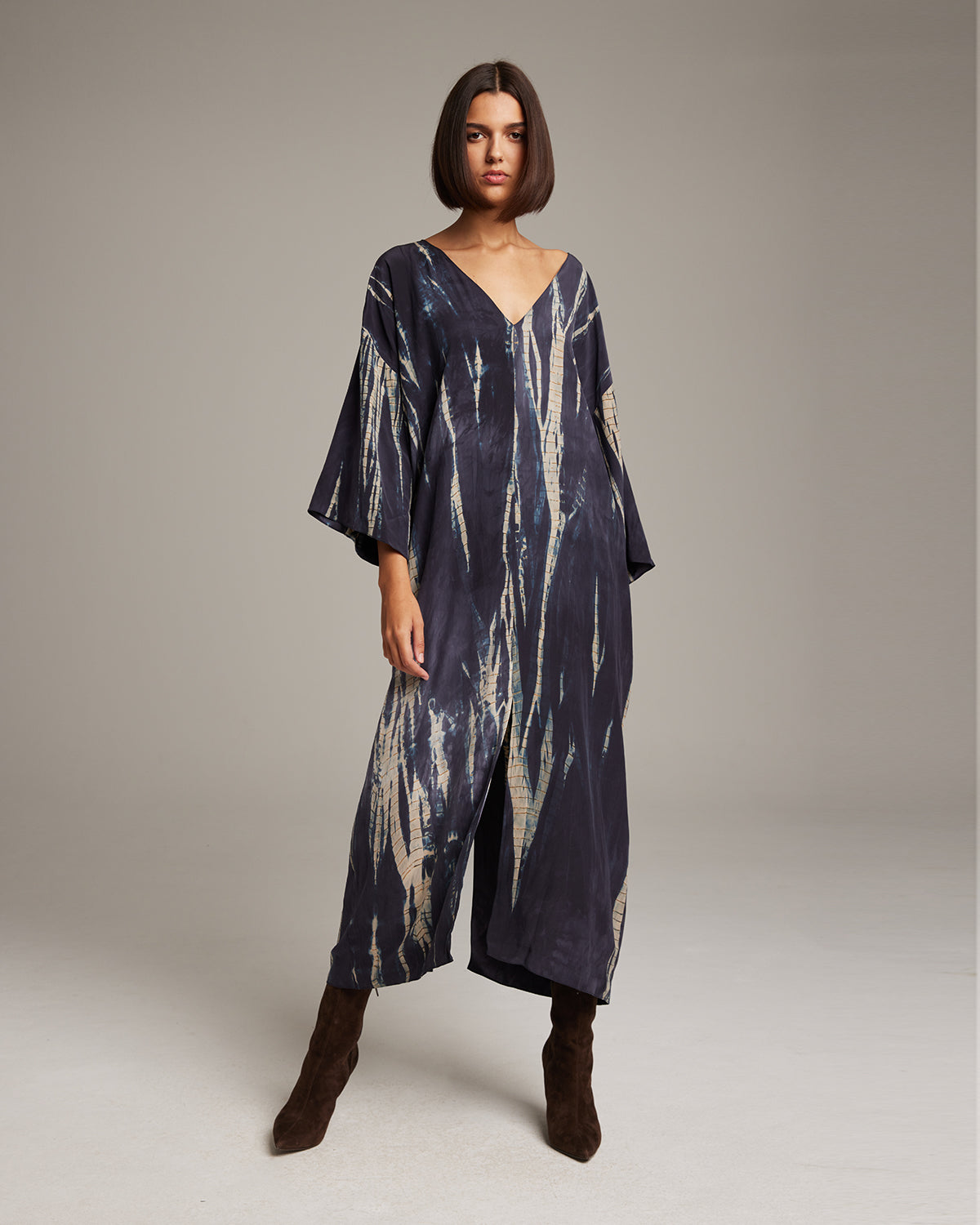 tunic dress silk Printed Silk Tunic Dress with Dolman Sleeves In Persimmon/Ivory Jessie Liu Collection