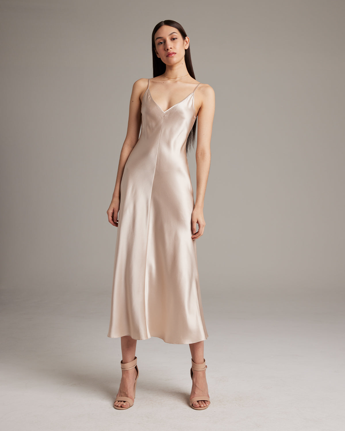silk dress v neck V-Neck Slip Dress Bone / Large