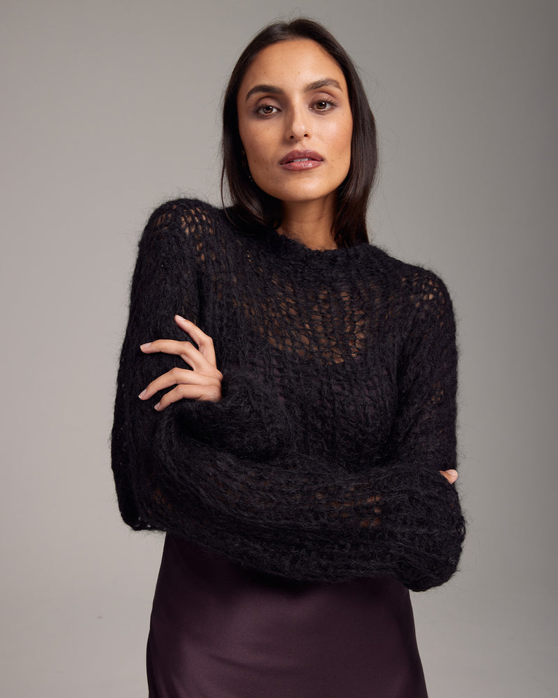 Open Mesh Cropped Sweater