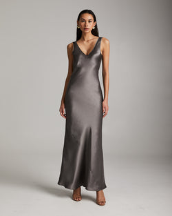 silver silk slip dress Night Out in Paris Sarah Christine