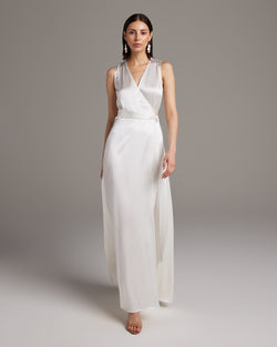formal wrap dress for wedding Cappuccino Satin With Flutter Sleeves This dress in softly draping with a V Blush Silk Maxi Wrap Dress/