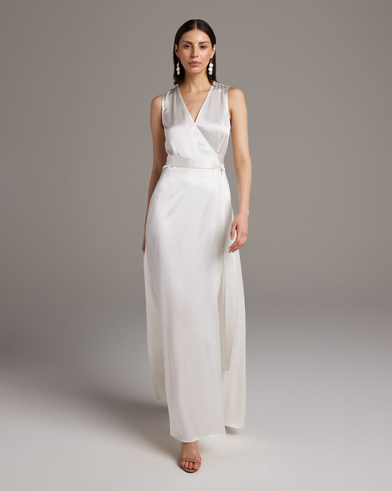 formal wrap dress for wedding Bridal Frontward Wrap Dress Ivory / X-Large