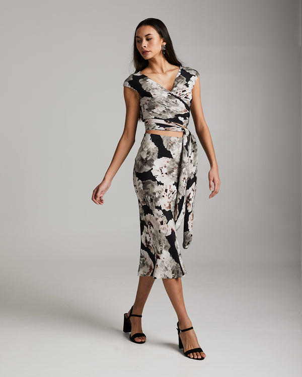 Bias Midi Skirt in Floral Silk