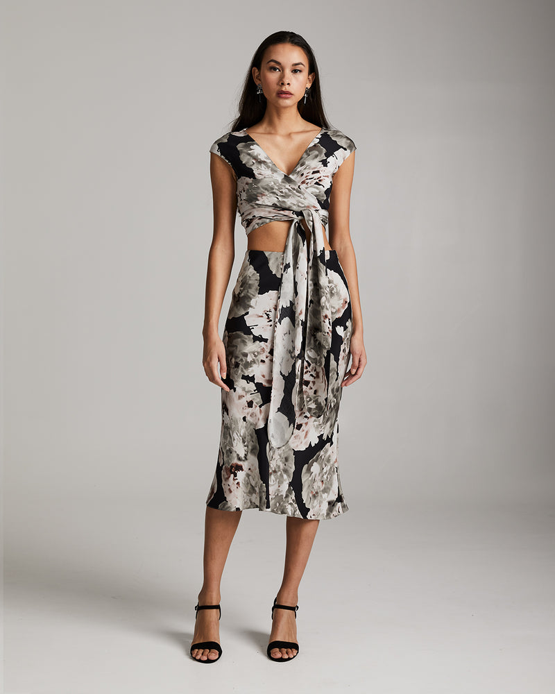 Bias Midi Skirt in Floral Silk