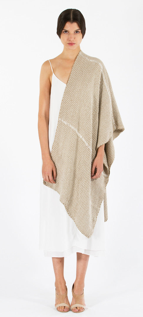 Lineas Shawl: Straight Pima cotton - sand with ivory